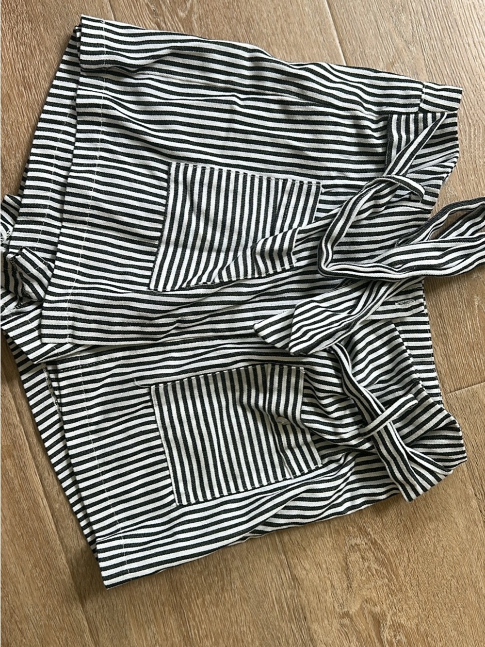 She and Sky Black and White Striped Skort with tie around waist